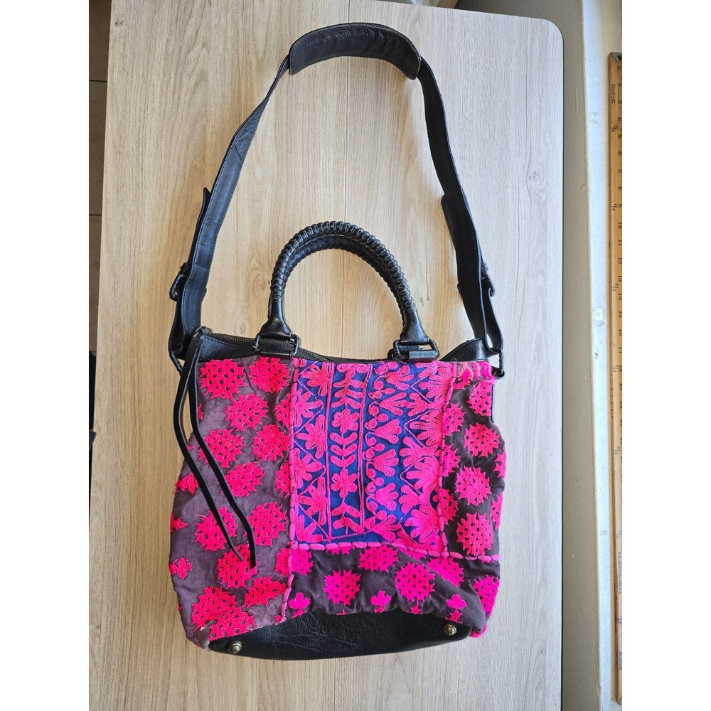Cleobella Women Shoulder Bag Pink Embroidered Leather Boho Crossbody colorful - Picture 2 of 16
